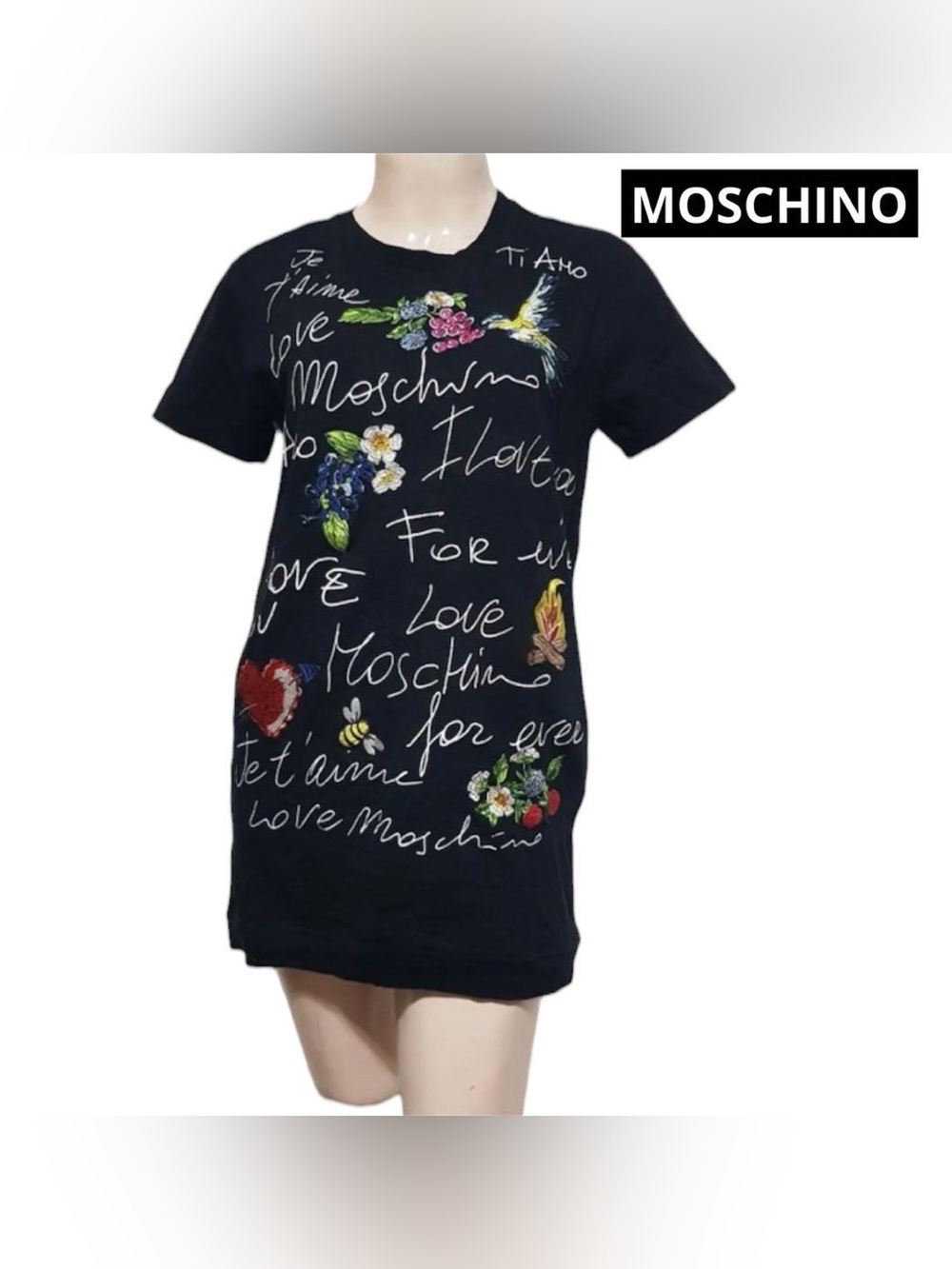 Love Moschino Embroidered Love T-Shirt Dress USA 10 - Picture 3 of 6